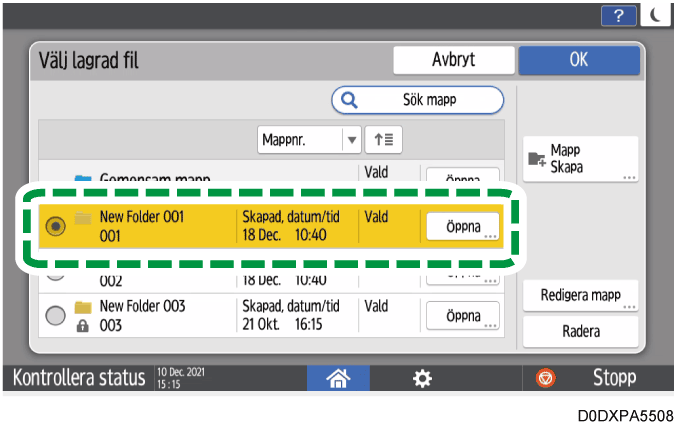 Bild på användarpanelens skärm