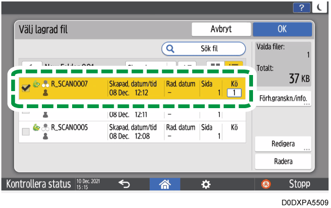 Bild på användarpanelens skärm
