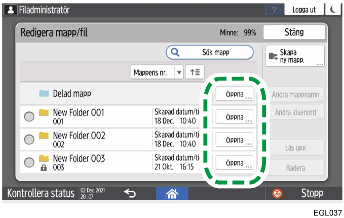 Bild på användarpanelens skärm