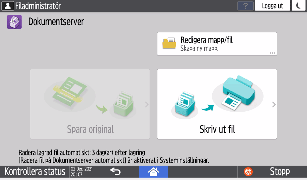 Bild på användarpanelens skärm