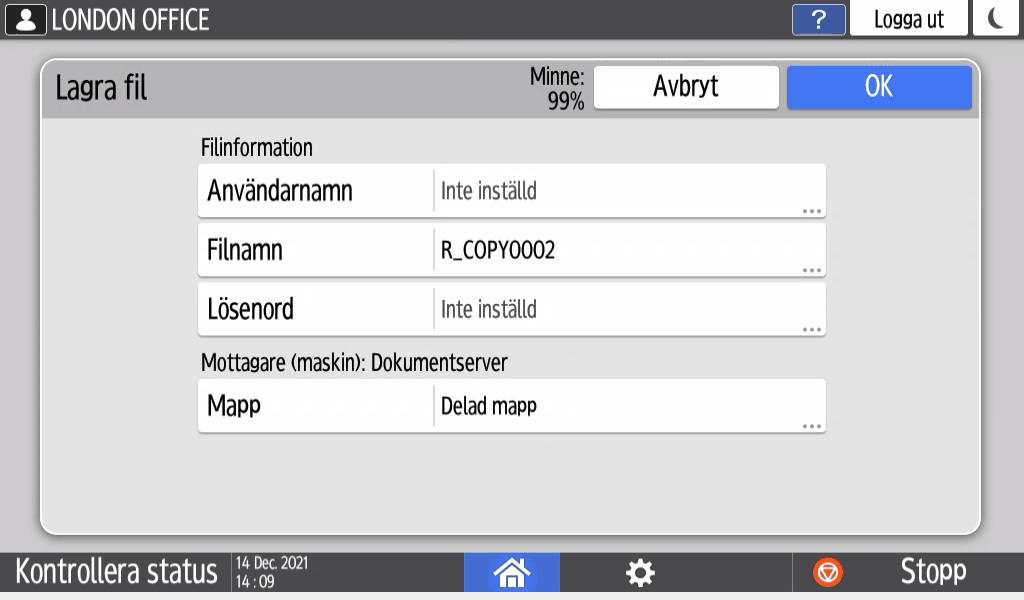 Bild på användarpanelens skärm