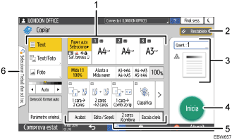 Il·lustració explicativa i numerada de la pantalla del panell d'operacions.