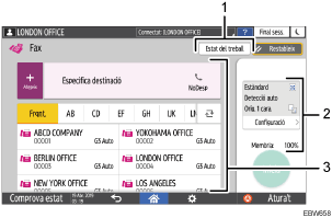 Il·lustració explicativa i numerada de la pantalla del panell d'operacions.