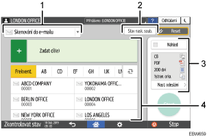 Číslovaná ilustrace ovládacího panelu zařízení