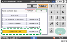 Ilustración de la pantalla del panel de mandos
