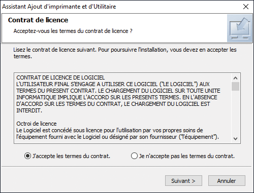 Illustration du programme d'installation du pilote