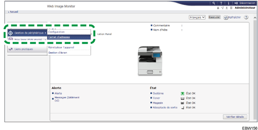 Illustration de l'écran du panneau de commande