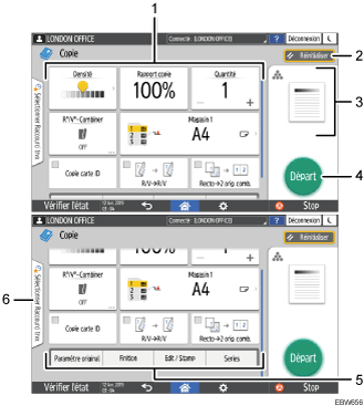 Illustration numérotée du panneau de commande