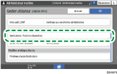 Illustration de l'écran du panneau de commande
