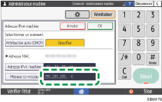 Illustration de l'écran du panneau de commande