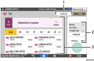 Kezelőpanel képernyőjének számozott jelölésű illusztrálása