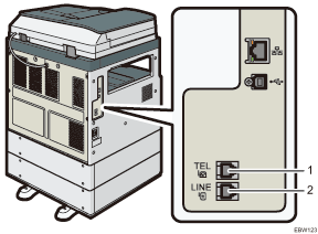 Illustrazione del collegamento alla linea telefonica (illustrazione numerata)