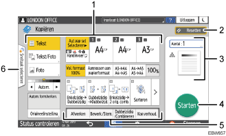 Genummerde afbeelding van het scherm van het bedieningspaneel