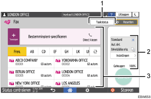 Genummerde afbeelding van het scherm van het bedieningspaneel