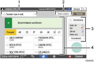 Genummerde afbeelding van het scherm van het bedieningspaneel