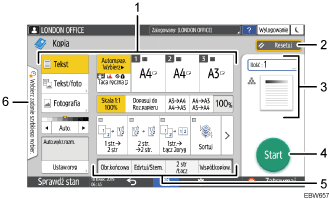 Ilustracja ekranu panela oznaczona numerowanymi odsyłaczami