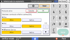 Ilustração do ecrã do painel de operação