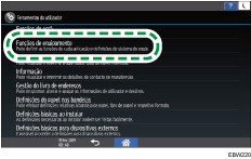 Ilustração do ecrã do painel de operação