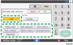 Ilustração do ecrã do painel de operação