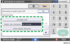 Ilustração do ecrã do painel de operação