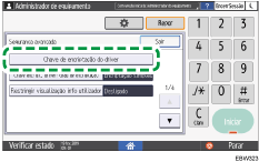 Ilustração do ecrã do painel de operação