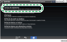 Ilustração do ecrã do painel de operação
