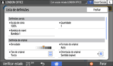 Ilustração do ecrã do painel de operação