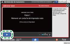 Ilustração do ecrã do painel de operação