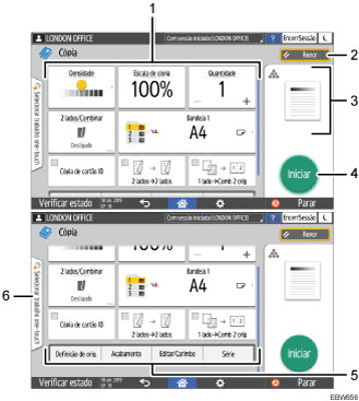 Ilustração com numeração do ecrã do painel de operação