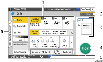 Ilustração com numeração do ecrã do painel de operação