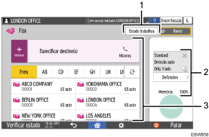 Ilustração com numeração do ecrã do painel de operação