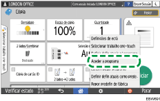Ilustração do ecrã do painel de operação