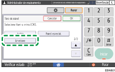 Ilustração do ecrã do painel de operação