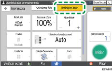 Ilustração do ecrã do painel de operação