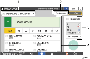 Иллюстрация экрана панели управления с пронумерованными сносками