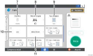 Il·lustració explicativa i numerada de la pantalla del panell d'operacions.