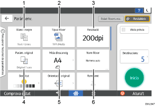 Il·lustració explicativa i numerada de la pantalla del panell d'operacions.