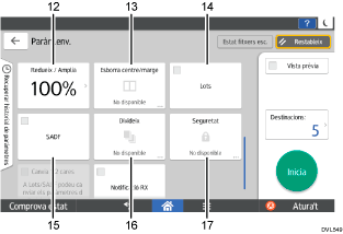 Il·lustració explicativa i numerada de la pantalla del panell d'operacions.