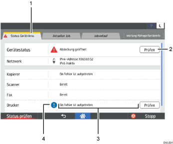 Nummerierte Abbildung der Bedienfeldanzeige