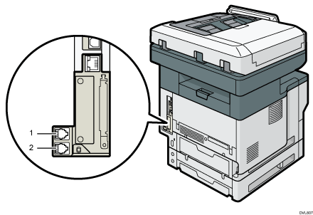 Illustration of connecting the telephone line (numbered callout illustration)