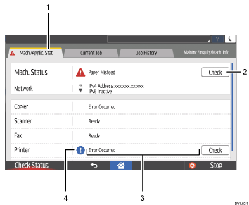 Operation panel screen numbered callout illustration