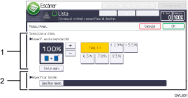 Ilustración con llamadas numeradas de la pantalla del panel de mandos