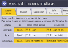 Ilustración de la pantalla del panel de mandos