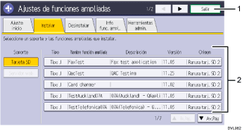 Ilustración con llamadas numeradas de la pantalla del panel de operaciones