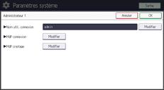 Illustration de l'écran du panneau de commande