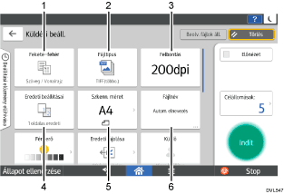 Kezelőpanel képernyőjének számozott jelölésű illusztrálása