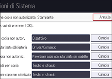 Illustrazione della schermata sul pannello di controllo