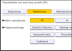 Illustrasjon av betjeningspanelet