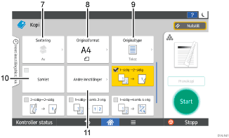 Illustrasjon av betjeningspanelet med nummererte bildetekster