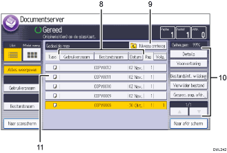 Genummerde afbeelding van het scherm van het bedieningspaneel
